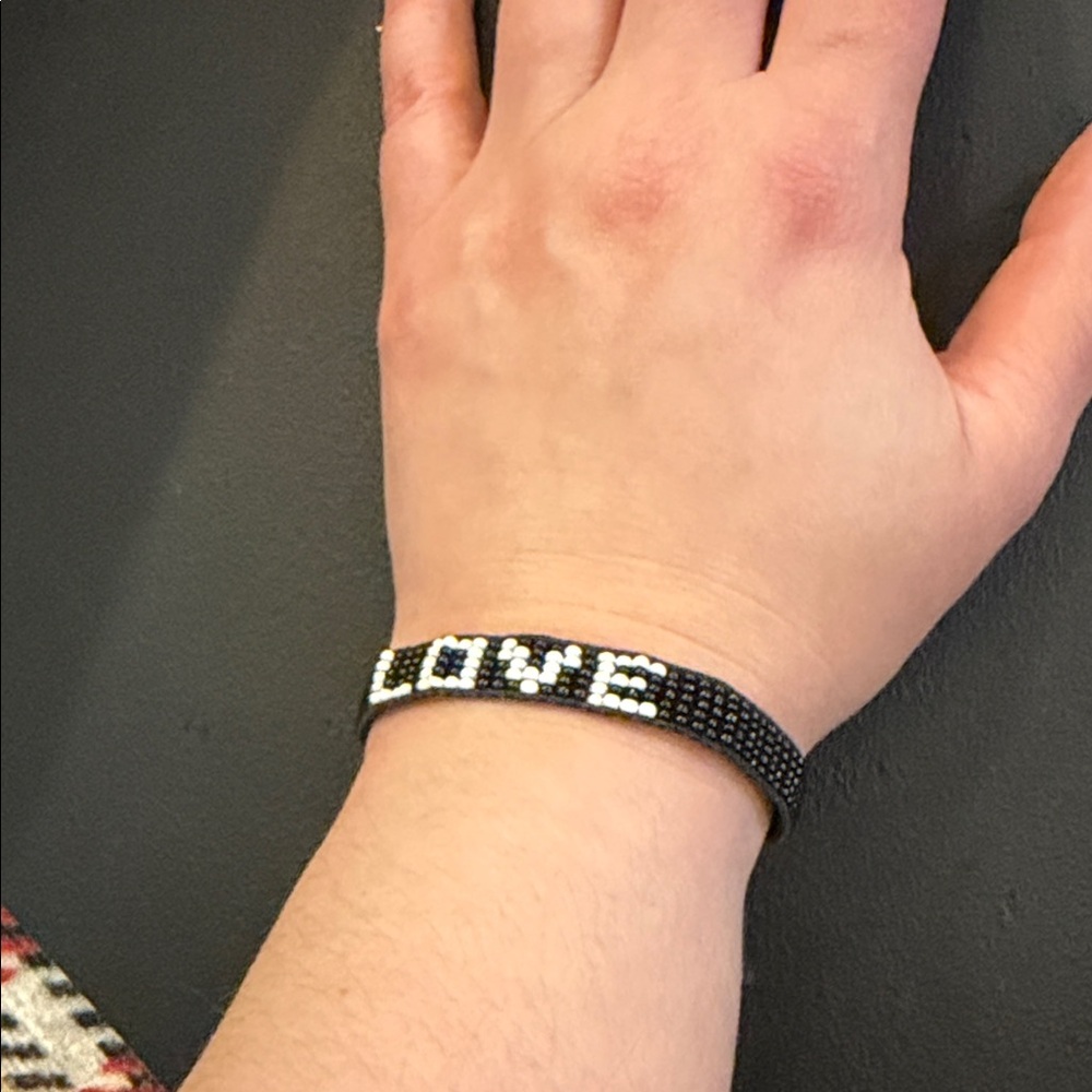 Black Beaded Bracelet with 'LOVE' Design